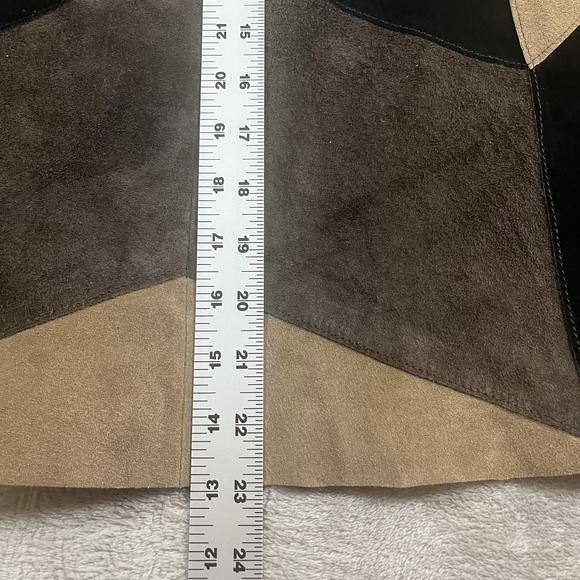 Alfani Suede Leather Patchwork Size 10 Skirt 70s Boho Colorblock Y2K Fall‎ NWT - Picture 2 of 6